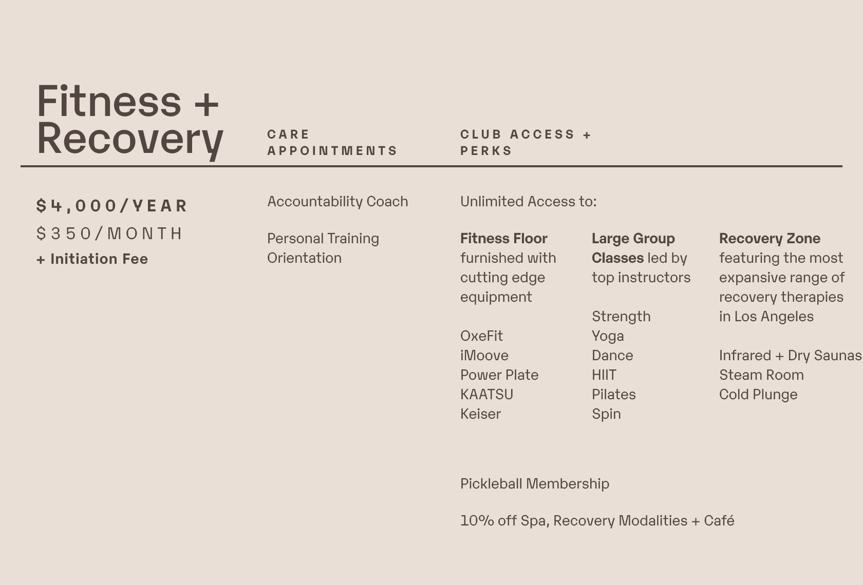 Fitness + Recovery Membership Amenities