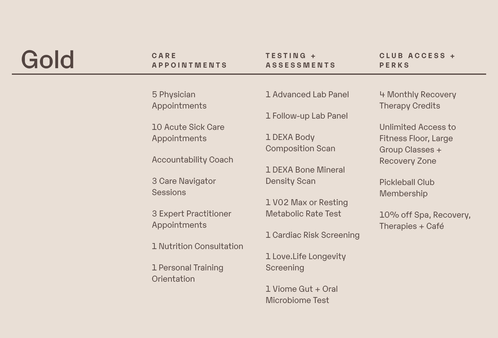 Gold Membership Amenities